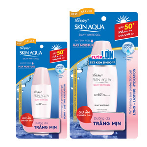 Sunplay Skin Aqua Silky White Gel SPF50, PA++++:Gel dưỡng da trắng mượt